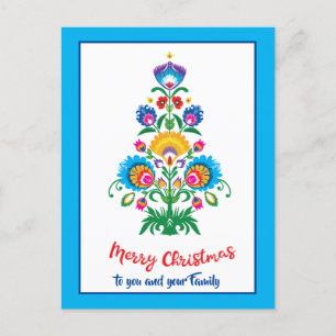 🎄 del árbol de Navidad folklore azul tarjeta post