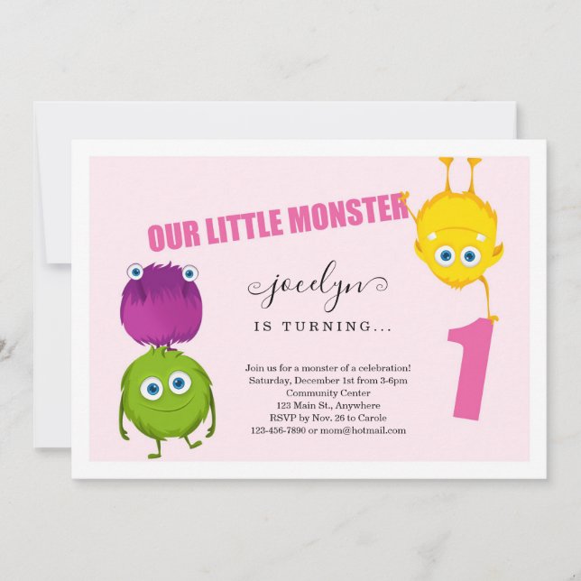 Del chica del monstruo 1ra invitación de la fiesta (Anverso)