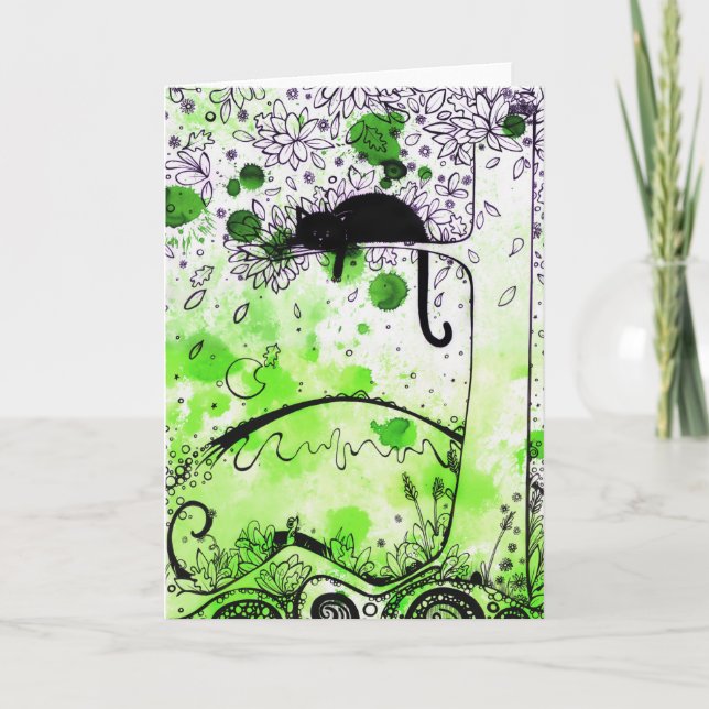 Del gato tarjeta de felicitación en alto - (Anverso)