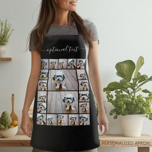 Delantal 20 Nombre de guión de Collage de fotos blanco negr (Personalized Apron)