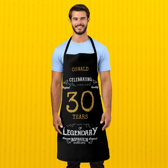 Delantal 30.º cumpleaños Black Gold Legendary Funny (30th Birthday Black Gold Legendary Funny Apron
)