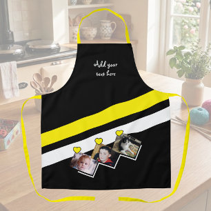Delantal 3 fotos texto personalizado negro amarillo