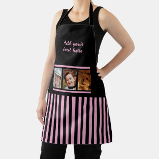 Delantal 3 photo custom text black pink striped 