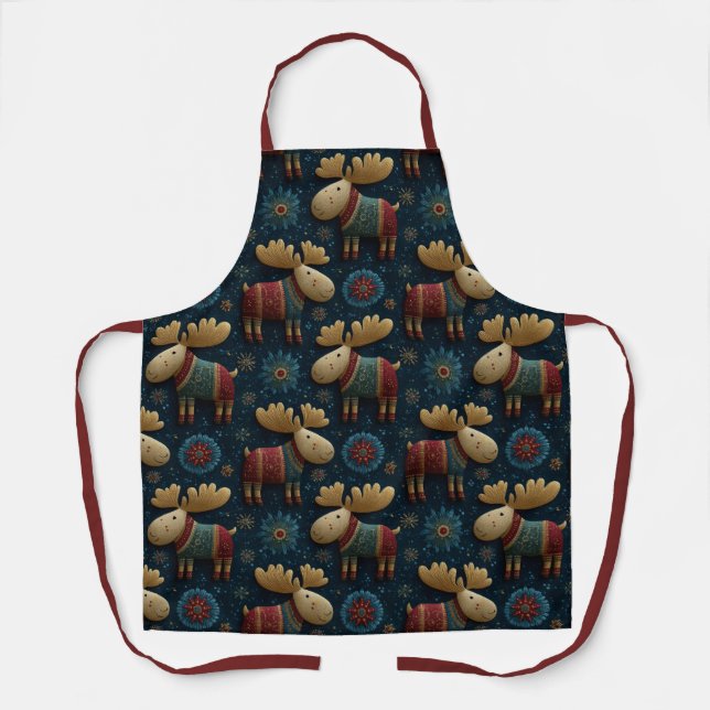 Delantal 3D Cute Christmas Moose In Sweater (Anverso)