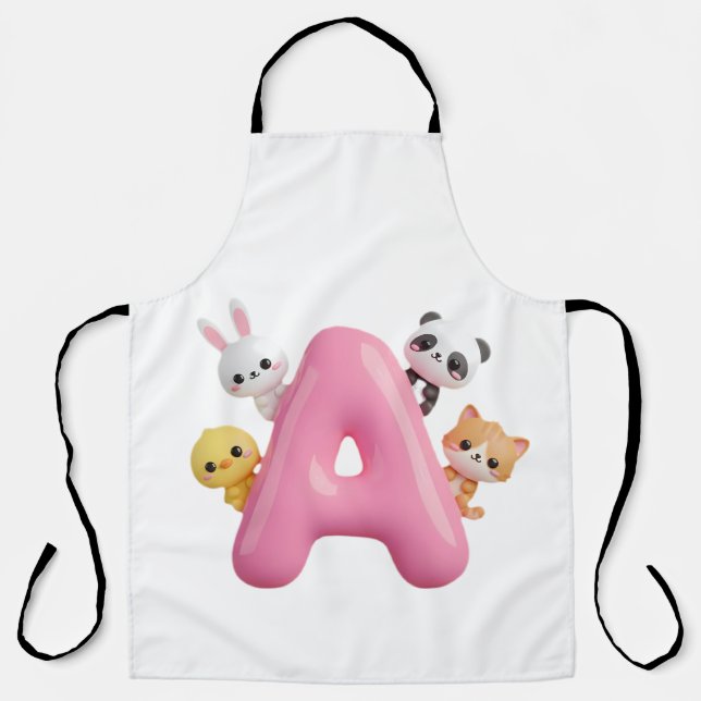 Delantal 3D Pink Balloon Letter A Forest Animals Apron (Anverso)