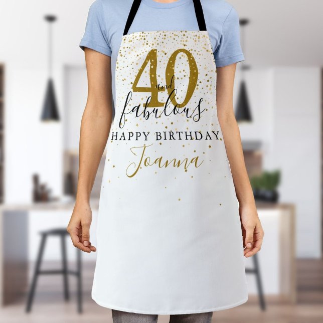 Delantal 40 y fabuloso cumpleaños elegante oro y negro (40 and Fabulous Birthday Elegant Gold and Black Apron)