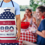 Delantal 4 de julio bbq grill master parrillada roja y azul<br><div class="desc">Moderno rojo,  blanco y azul marino 4 de julio patriótico elegante parrillada maestra delantal con estrellas,  rayas,  fuegos artificiales y letras estilo bandera estadounidense.</div>