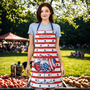 Delantal 4 de julio Cócteles Estrellas Rojas y Blancas