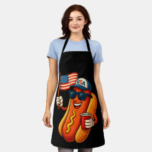 Delantal 4 de julio Hotdog Funny Bandera Patriótica de EEUU
