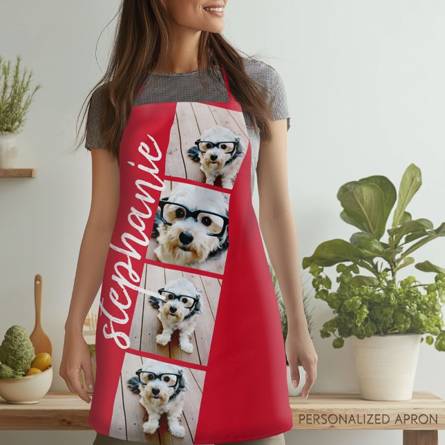 Delantal 4 Photo Film Strip CollScript Name red (Personalized Apron)