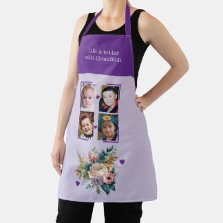 Delantal 4 photos grandchildren floral purple