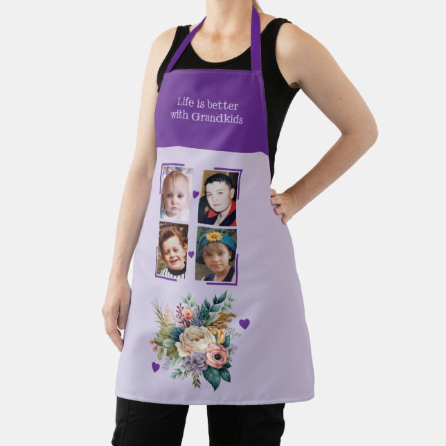 Delantal 4 photos grandchildren floral purple (in situ)