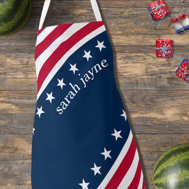 Delantal 4th of July Patriotic Stars Stripes Red White Blue (Red, White and Blue! A patriotic kitchen apron just for you)