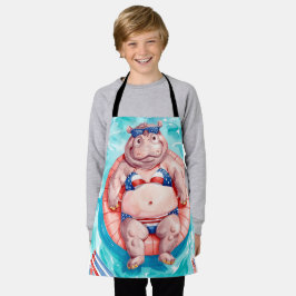 Delantal 4th of July Pool Party with Hippo 