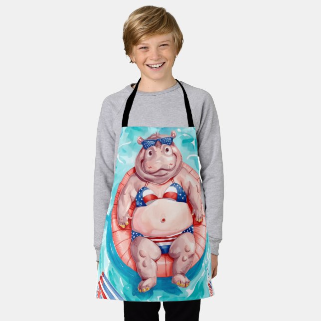 Delantal 4th of July Pool Party with Hippo  (Gastado)