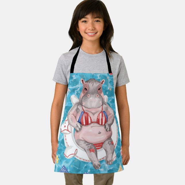 Delantal 4th of July Pool Party with Hippo  (in situ)