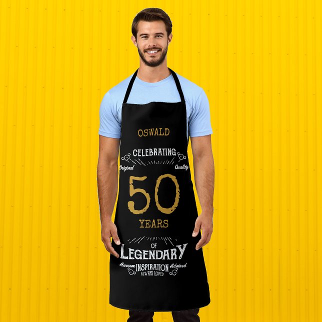 Delantal 50.º cumpleaños Black Gold Legendary Funny (50th Birthday Black Gold Legendary Funny Apron
)