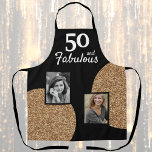 Delantal 50 and Fabulous Gold Glitter 2 Photo 50th Birthday<br><div class="desc">50 and Fabulous Gold Glitter 2 Photo 50th Birthday Apron. Add your photos - you can use an old and new photo.</div>