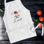 Delantal 50 Entonces qué acuarela Subió curioso 50 cumpleañ<br><div class="desc">50 Entonces qué acuarela Subió Funny Apron Adulto 50 cumpleaños. Diseño floral con guión 50 y qué. El diseño presenta una cita positiva y graciosa 50, así que qué en un guión blanco y hermosos rosas y ramitas de acuarela. El delantal es genial para una mujer que celebra su 50...</div>