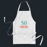 Delantal 50 y fabulosa fiesta de cumpleaños<br><div class="desc">Celebra haber cumplido 50 años con este elegante diseño de 50 años: 50 y un texto fabuloso en coral y verde pastel.</div>