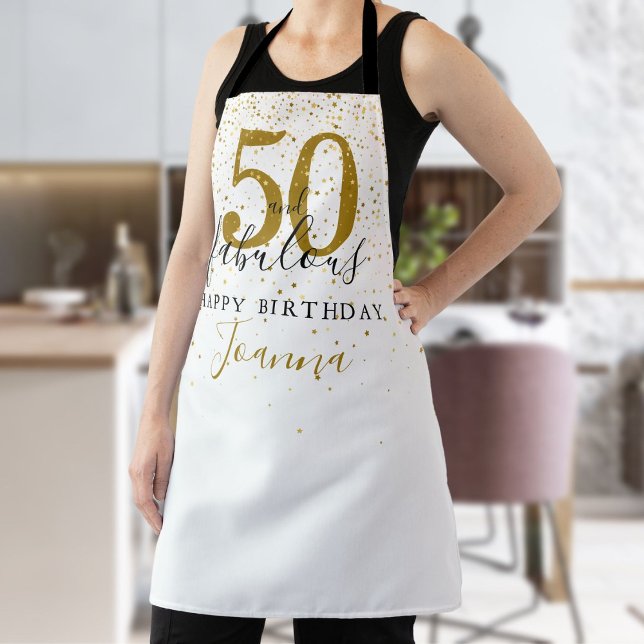 Delantal 50 y fabuloso cumpleaños elegante oro y negro (50 and Fabulous Birthday Elegant Gold and Black Apron)