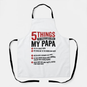Delantal 5 cosas sobre mi papá divertido diseño de camiseta