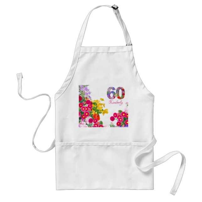 Delantal 60.ª fiesta de cumpleaños floral ramo adulto delan (Frente)