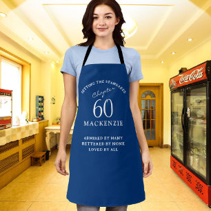 Delantal 60.º cumpleaños Añadir nombre elegante azul y blan