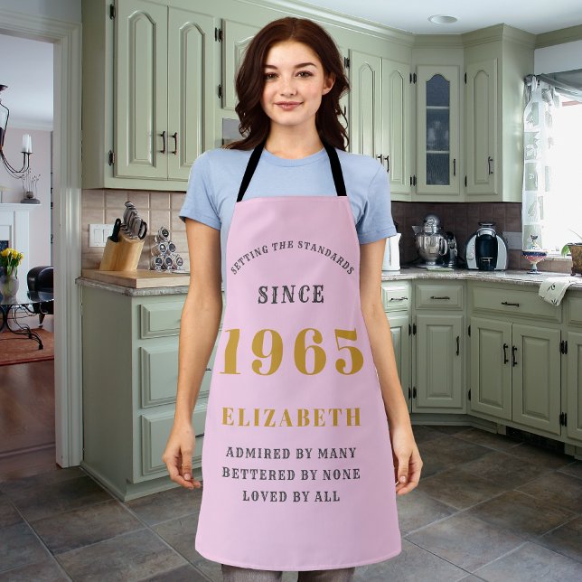 Delantal 60.º cumpleaños Nacido en 1965 (Personalized 60th birthday pink long apron)