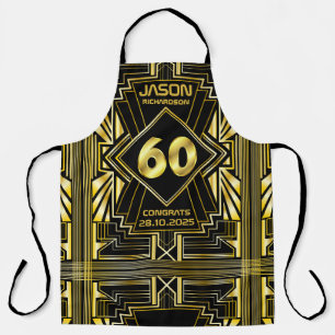 Delantal 60 cumpleaños Art Deco Oro Gran Gatsby Negro