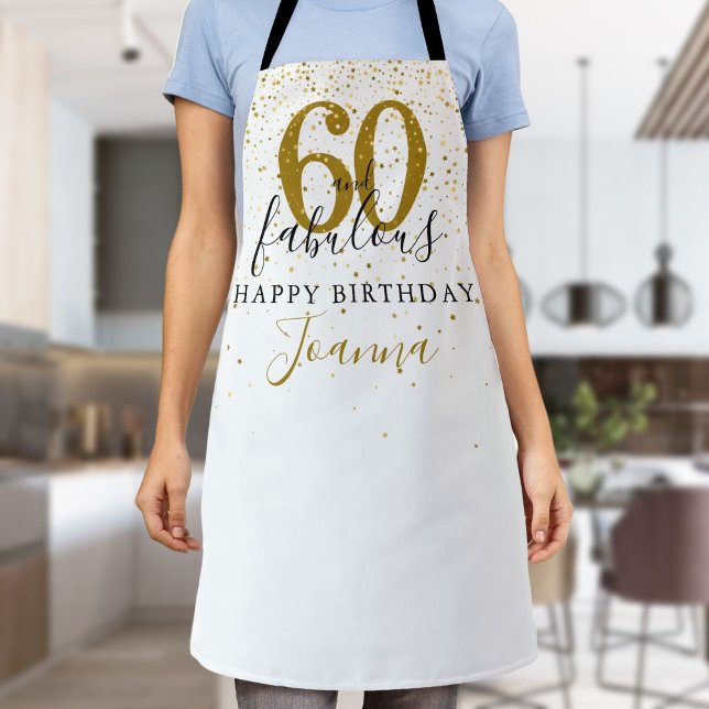 Delantal 60 y fabuloso cumpleaños elegante oro y negro (60 and Fabulous Birthday Elegant Gold and Black Apron)