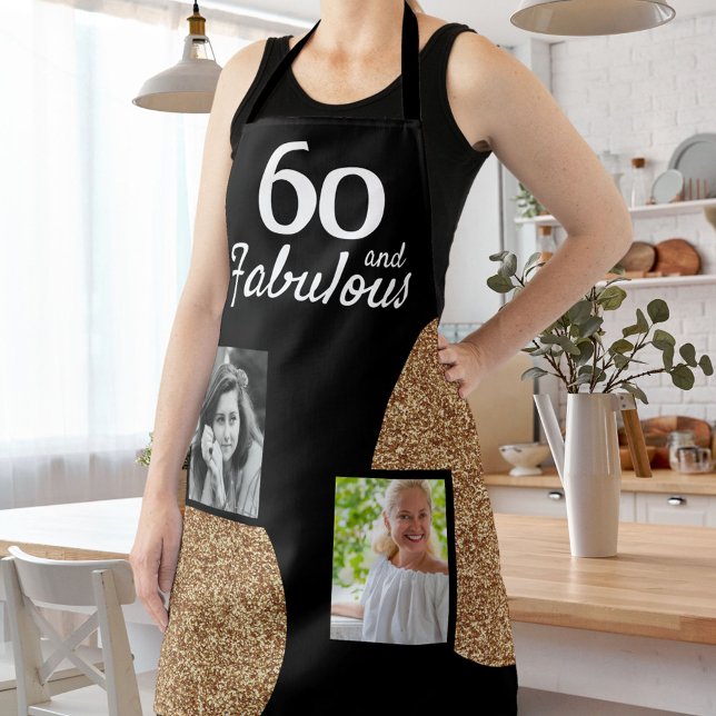 Delantal 60 y Fabulous Gold Purpurina 2 Photo 60th Birthday (Subido por el creador)