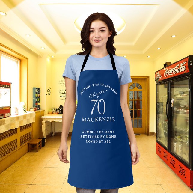 Delantal 70.º cumpleaños Añadir nombre elegante azul y blan (Subido por el creador)