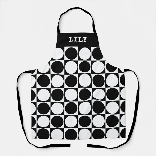 Delantal 70s Checks and Circles Black and White (Anverso)