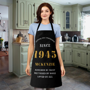 Delantal 80.º cumpleaños 1945 Moda de nombres elegante oro