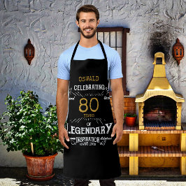 Delantal 80.º cumpleaños Black Gold Legendary Funny