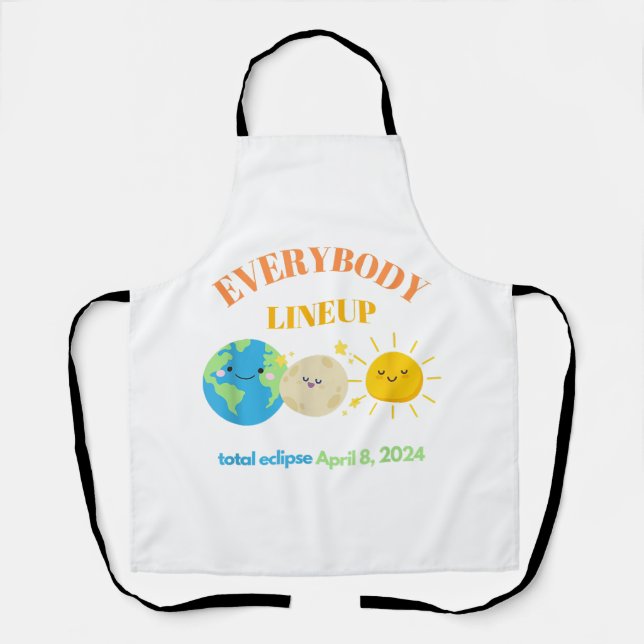 Delantal 8 de abril de 2024 Funny Earth Moon Sun Cute (Anverso)