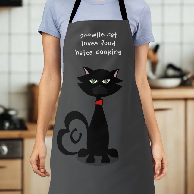 Delantal A un gato negro le encanta la comida Funny Persona (Love food but hate cooking and have a black cat? This is the apron just for you. Add your initial!)