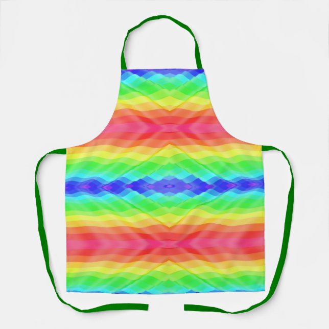 Delantal A vibrant, rainbow-patterned apron with green  (Anverso)
