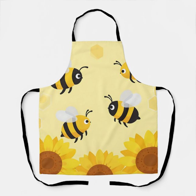 Delantal Abanicos de Abejas Flores de Girasol Patrón de Pan (Anverso)