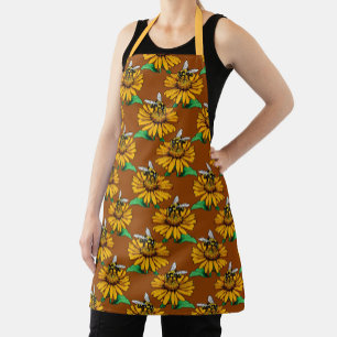 Delantal Abeja en diseño de patrón de flor de girasol marró