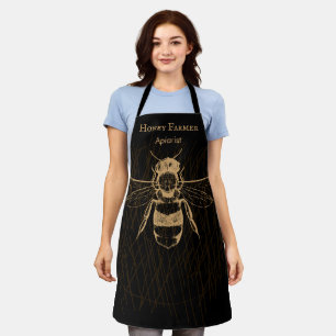Delantal Abeja Melífera Elegante Boho Negro Oro Apicultor