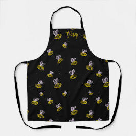 Delantal Abejas divertidas y divertidas sobre negro