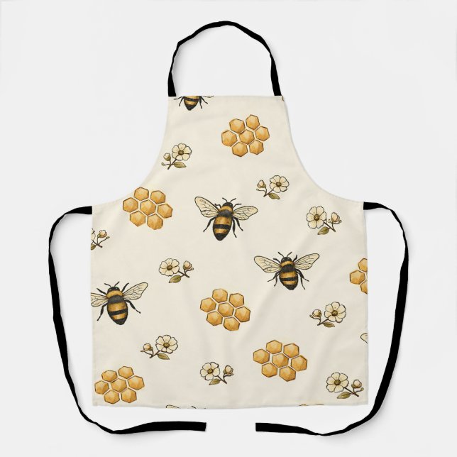 Delantal Abejas Melíferas y Patrón Continuo de Panal (Anverso)