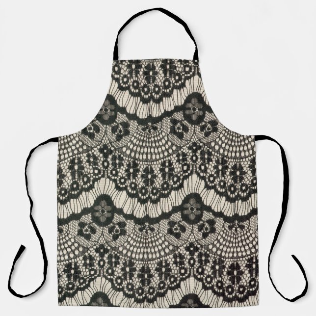 Delantal Abertura de encaje de tela.  Ornamento floral de e (Anverso)