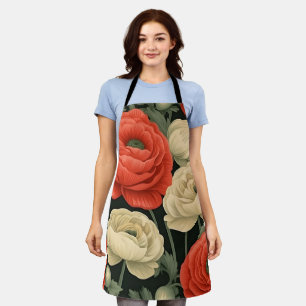 Delantal Abreón floral elegante (melocotón, salvia, crema, 