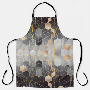 Delantal Absorción geométrica de hexagones en negro y w