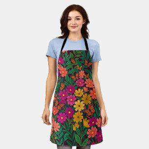Delantal Abstracto Boho Floral Cosmos Mariposas