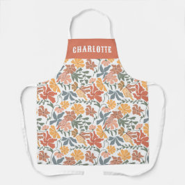 Delantal Abstracto Floral & Birds Mid Century Nombre modern