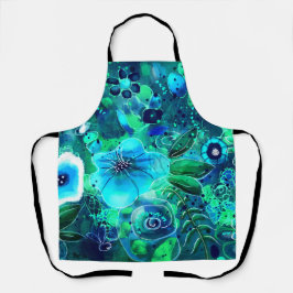 Delantal Abstracto Floral Verde azulado Blue Leaves Flores